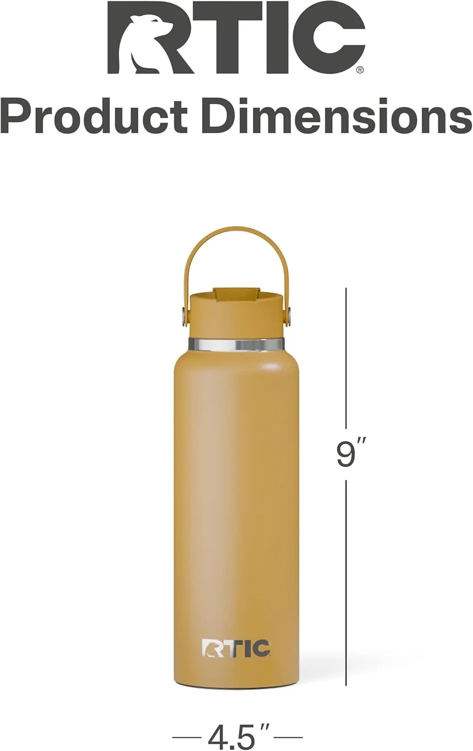 RTIC 40oz Outback Bottle, Insulated, Stainless Steel, Metal, Double Wall Vacuum-Insulation, Ceramic Lined, Leak-Proof Lid, BPA-Free Water Flask for Hiking, Running, Sports, Outdoor, Harvest