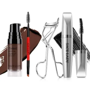 SACE LADY 3D Eyebrow Gel and Black Mascara with Curler, Long Lasting Waterproof Smudge-Proof Eye Makeup Set 4Pcs