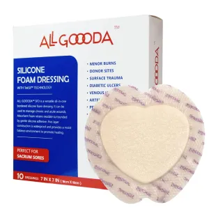 Sacral Silicone Foam Dressing 7”x7”[10 Pack] Gentle Adhesive Border for Sacrum Wound Care, Sacral Foam Dressing, Bed Sore, Pressure Sore, Diabetic Ulcer, Large Wound Bandage