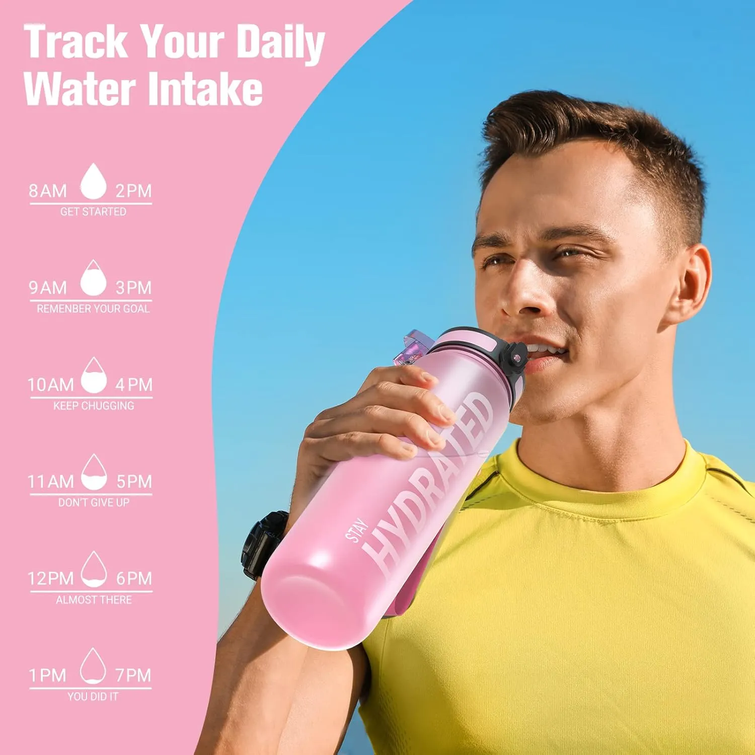 Sahara Sailor Water Bottle 32oz, Durable and Leakproof Water Bottles Motivational with Time Marker, Tritan, BPA Free, Wide Mouth with Easy Clean Brush for Gym, Travel, Home, School, Office (1 Bottle)