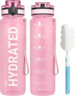 Sahara Sailor Water Bottle 32oz, Durable and Leakproof Water Bottles Motivational with Time Marker, Tritan, BPA Free, Wide Mouth with Easy Clean Brush for Gym, Travel, Home, School, Office (1 Bottle)