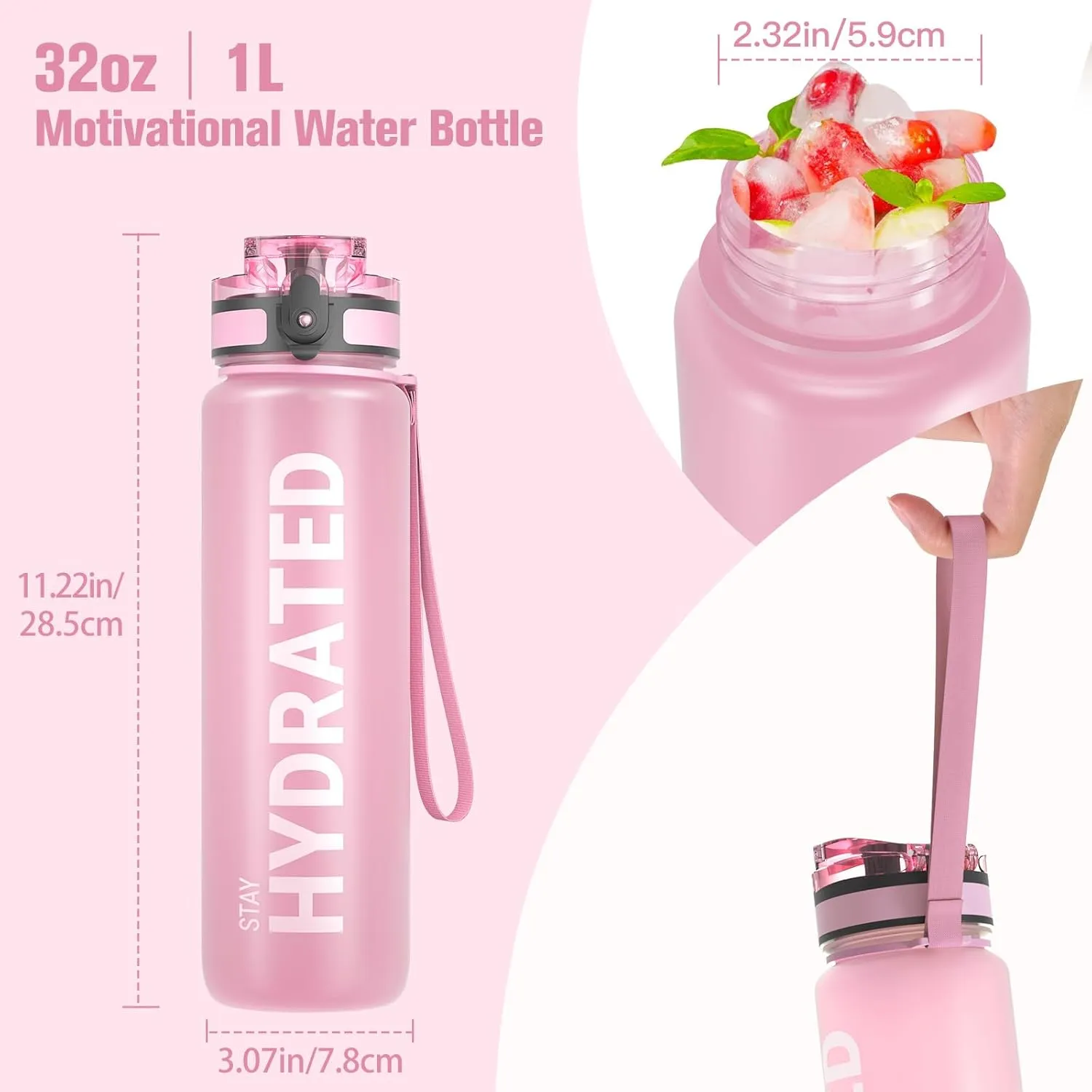 Sahara Sailor Water Bottle 32oz, Durable and Leakproof Water Bottles Motivational with Time Marker, Tritan, BPA Free, Wide Mouth with Easy Clean Brush for Gym, Travel, Home, School, Office (1 Bottle)