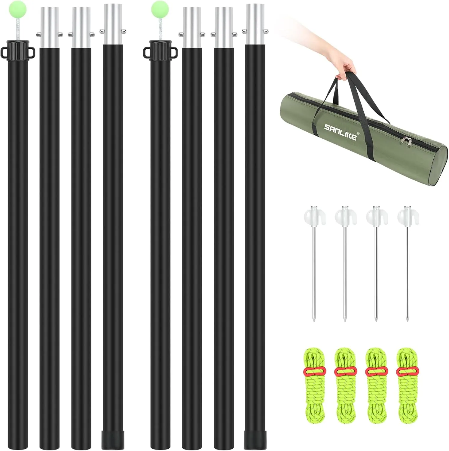 SAN LIKE Tent Poles Aluminum Tarp Poles Adjustable Camping Tarp Poles Height Adjustable Up to 97In Suitable for Camping, Hiking, Outdoor Backpacking - with Tent Rope, Tent Stakes, Storage Bag