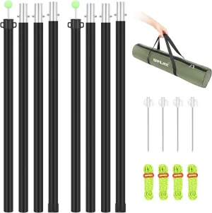 SAN LIKE Tent Poles Aluminum Tarp Poles Adjustable Camping Tarp Poles Height Adjustable Up to 97In Suitable for Camping, Hiking, Outdoor Backpacking - with Tent Rope, Tent Stakes, Storage Bag