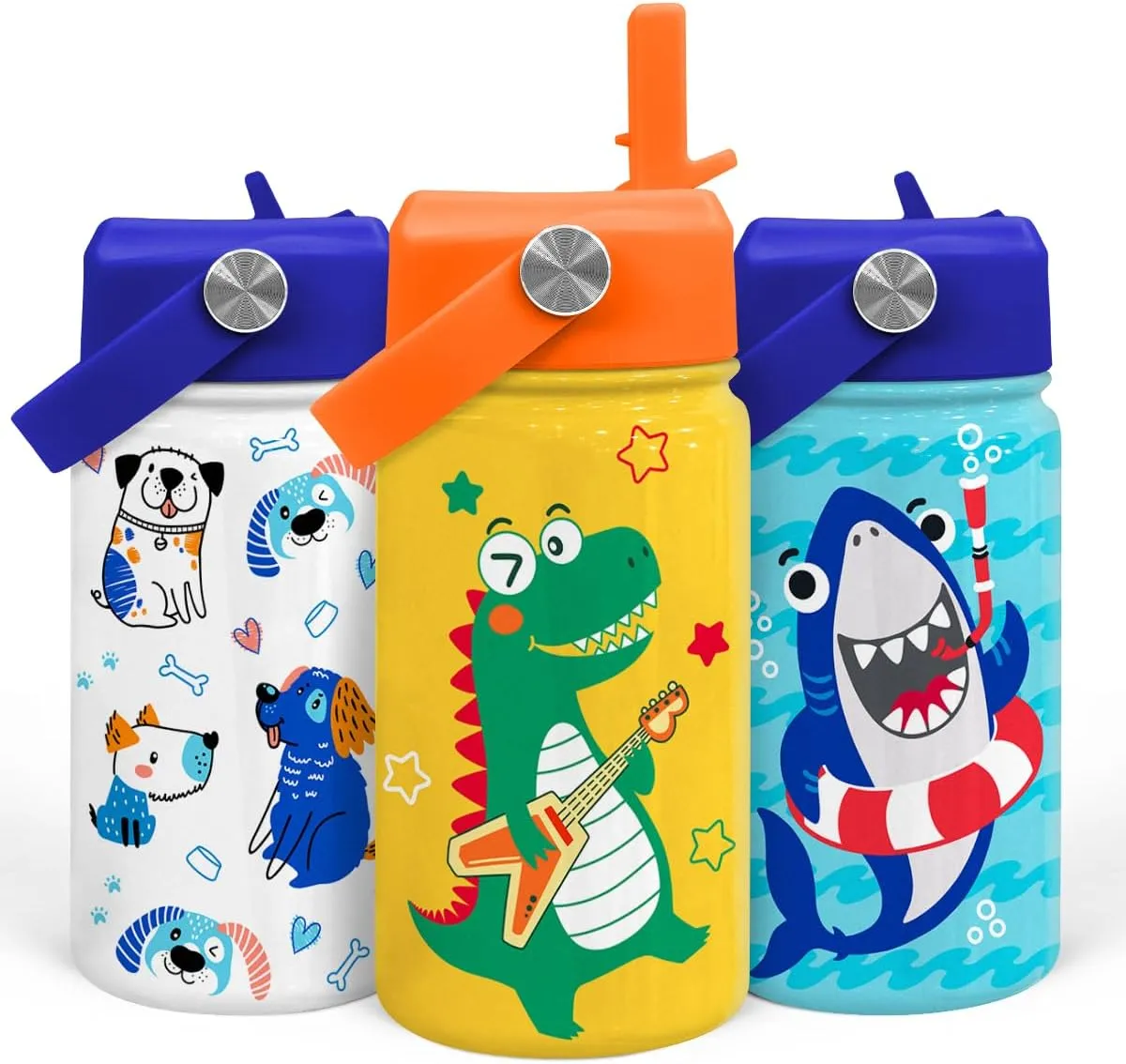 SANDJEST Dinosaurs Water Bottle - Dino Kids Water Bottle with Straw Lid - 12 Oz Insulated Stainless Steel Water Bottles for Toddlers Kid Boys - Travel Cup for School Sports