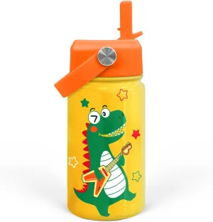 SANDJEST Dinosaurs Water Bottle - Dino Kids Water Bottle with Straw Lid - 12 Oz Insulated Stainless Steel Water Bottles for Toddlers Kid Boys - Travel Cup for School Sports