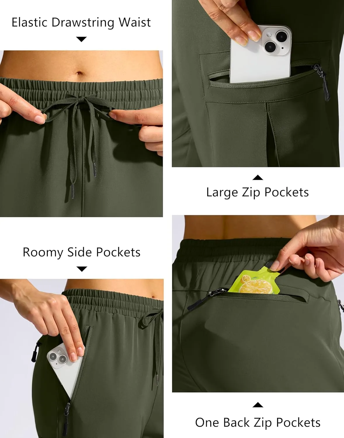 SANTINY Women's 10'' Lightweight Hiking Cargo Shorts with 5 Zipper Pockets Quick Dry Summer Long Travel Golf Shorts for Women