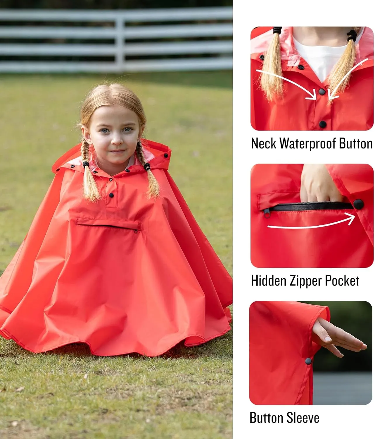 SaphiRose Lightweight Kids Rain Poncho Jacket Waterproof Outwear Rain Coat