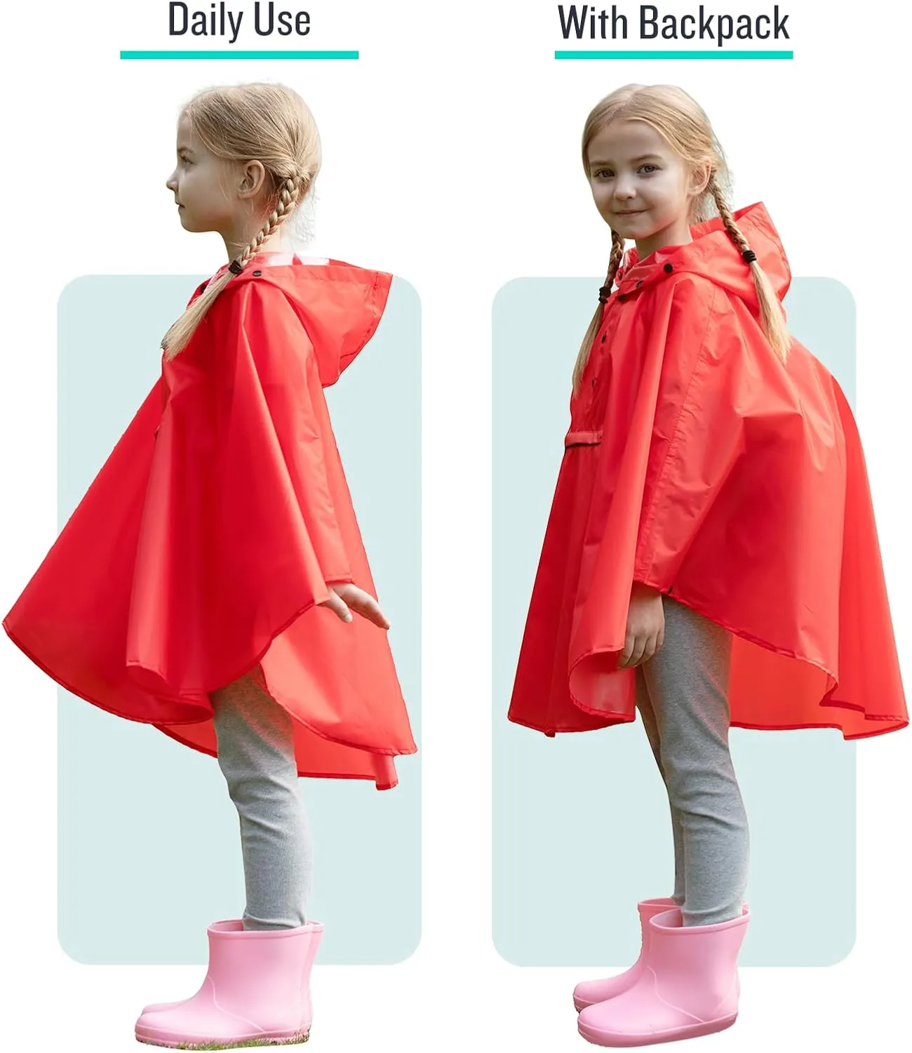 SaphiRose Lightweight Kids Rain Poncho Jacket Waterproof Outwear Rain Coat