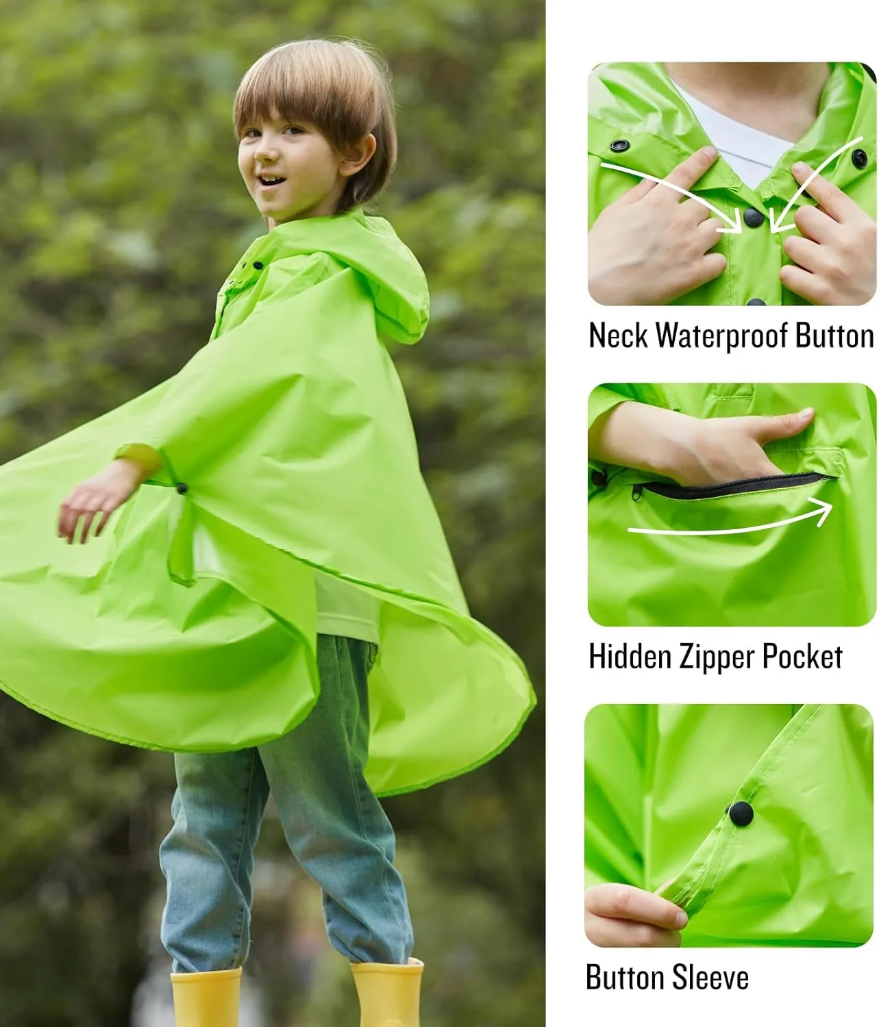 SaphiRose Lightweight Kids Rain Poncho Jacket Waterproof Outwear Rain Coat