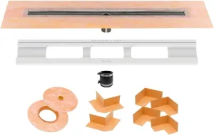 Schluter Kerdi Line Shower Drain with 44" Stainless Steel Channel Body and Waterproof Kerdi Collar - Ideal for Showers and Wet Rooms - Center Outlet Position, 43-5/16" Grate Length - KL1V60E110