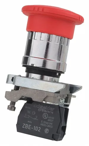 Schneider Electric Emergency Stop Push Button, Type of Operator: 40mm Mushroom Head, Size: 22mm, Action: Maintained Pus