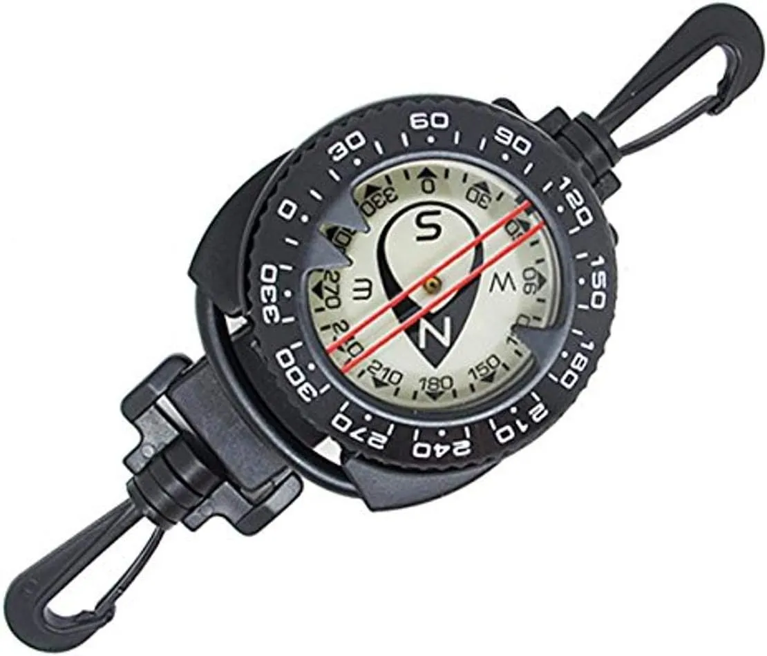 Scuba Choice Diving Dive Compass with Retractable Clip – Glow-in-The-Dark Compass, 7" to 31.5" Extendable Retractor, Perfect for BCD or Gear Attachment, Easy-to-Read Underwater Navigation Tool
