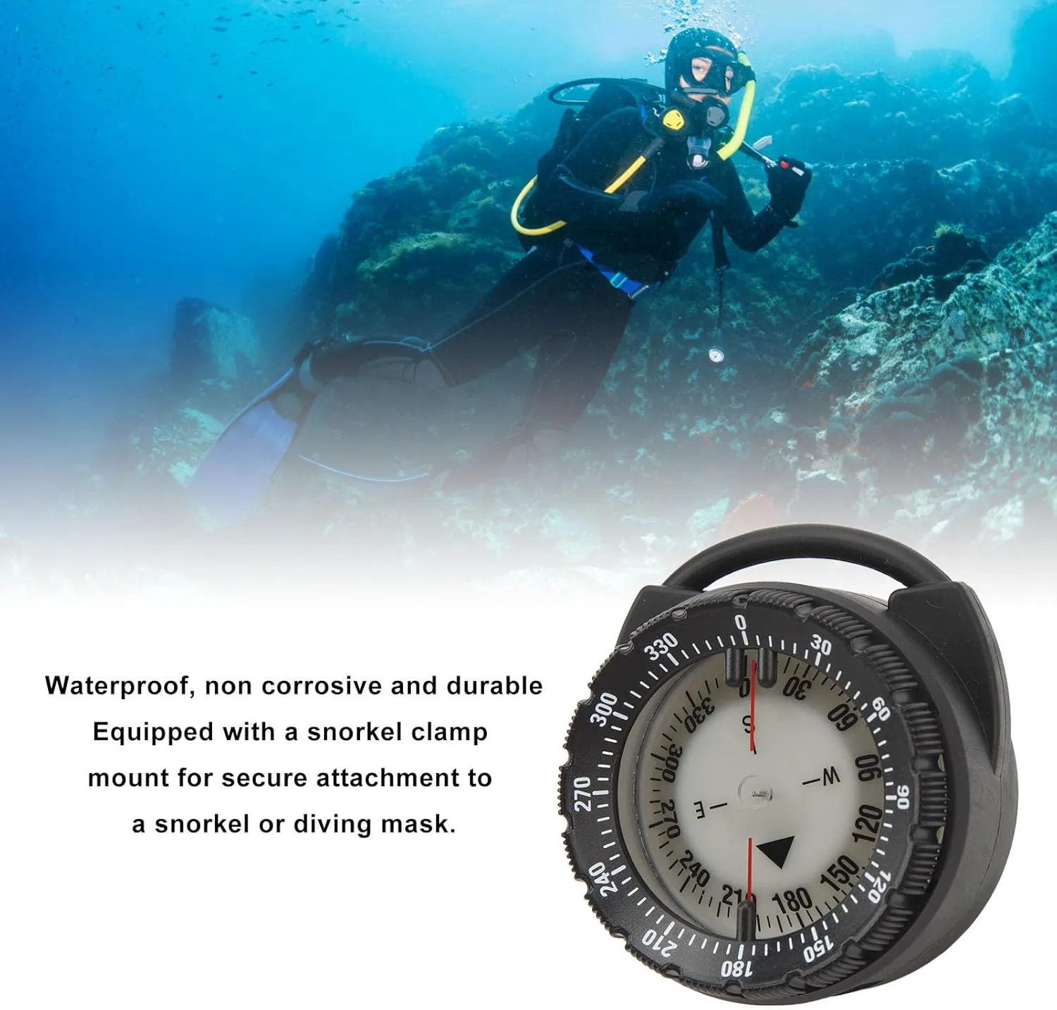 Scuba Diving Compass Module, 50M Underwater Diving Compass, Glow in The Dark Waterproof Dive Compass for Scuba Diving Water Sports