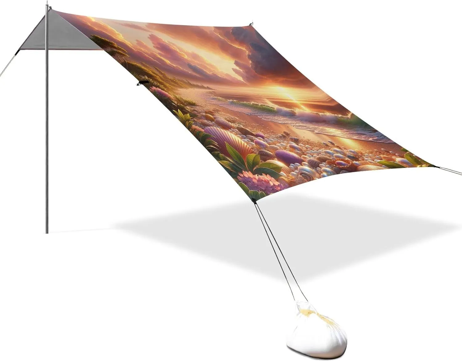 Sea Beach Seashells Beach Tent Sun Shelter Set, UPF50  UV Protection 10.5 x 9.19 FT Camping Shade Canopy with Sandbags, Sand Anchors, Carrying Bag, and Others