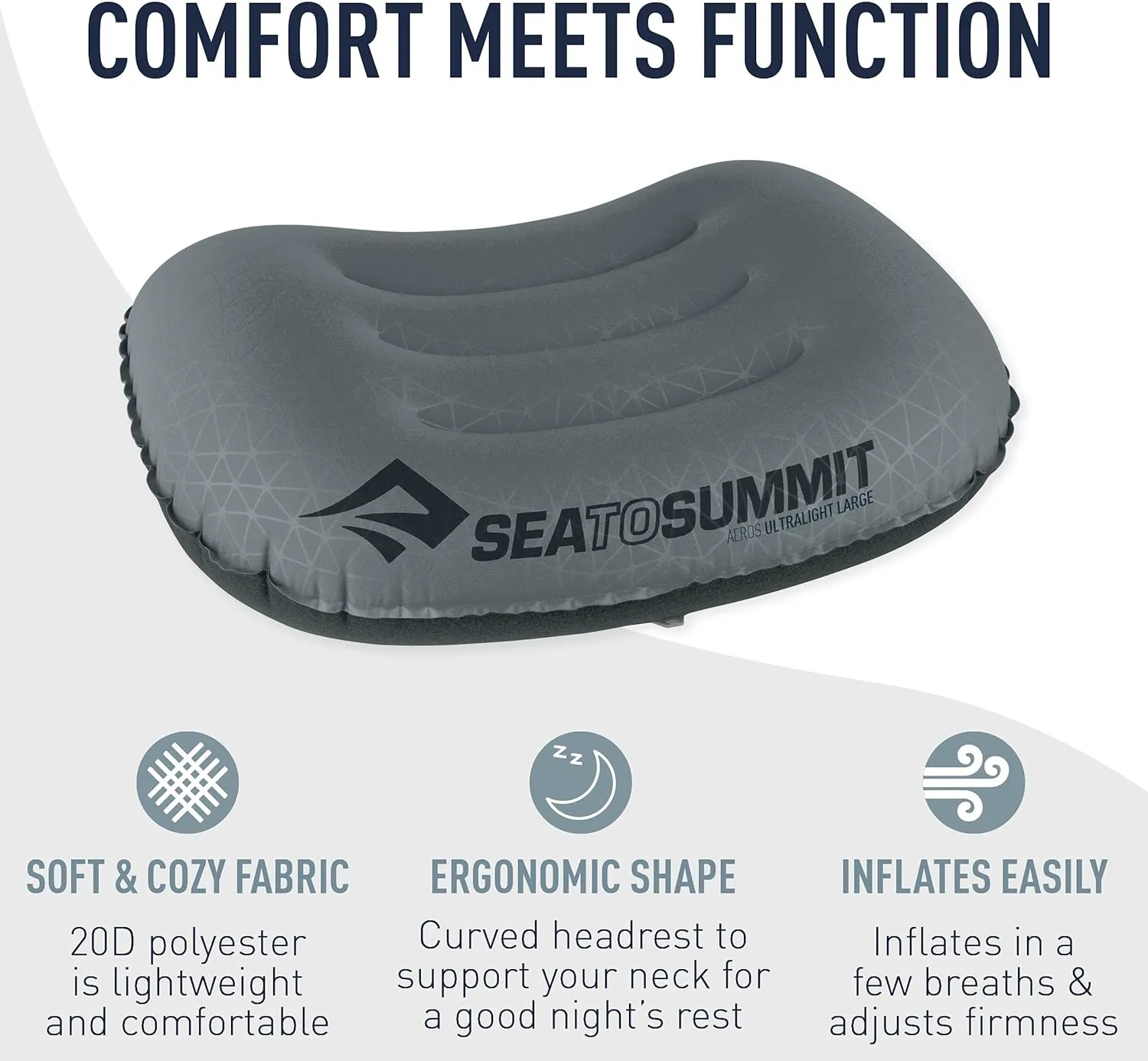 Sea to Summit Aeros Ultralight Inflatable Camping and Travel Pillow, Large (17.3 x 12.6) Grey