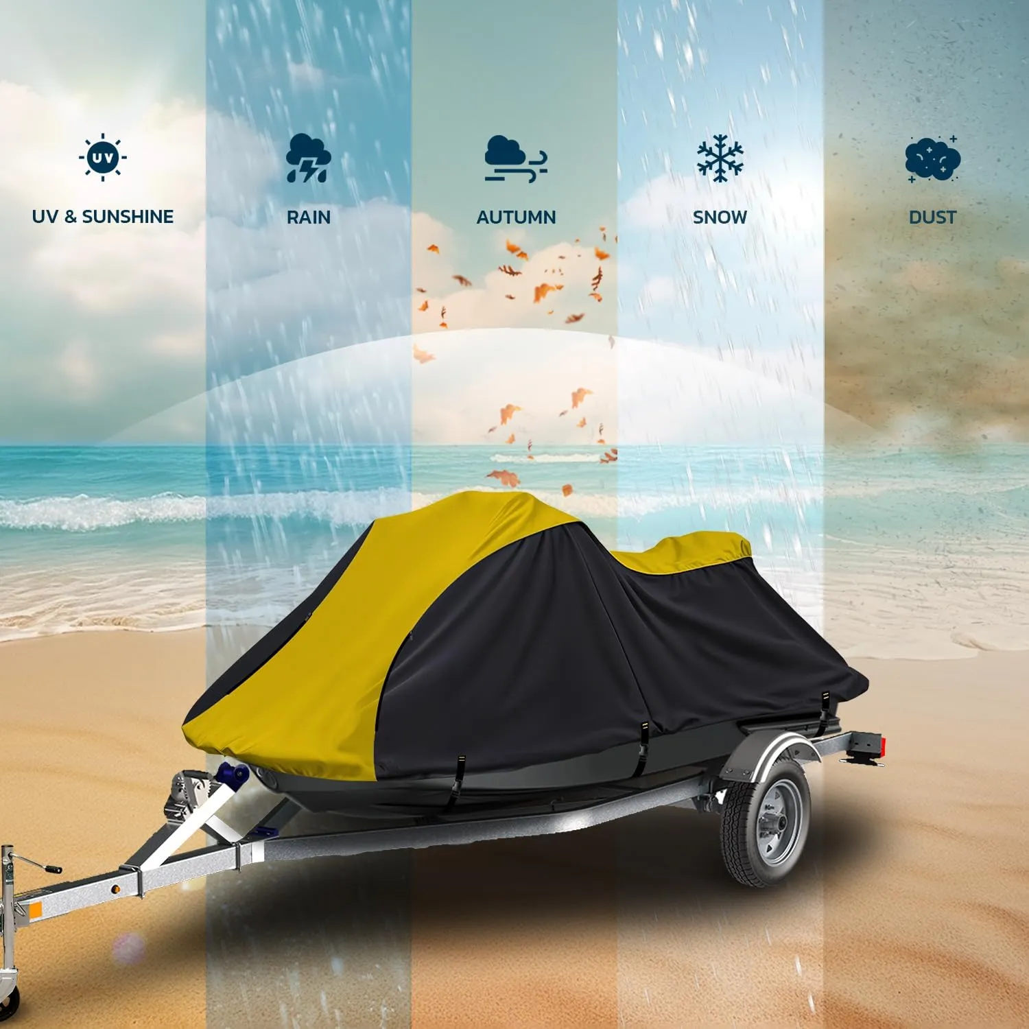 Seal Skin Covers Heavy Duty Jet Ski Cover Marine Grade Waterproof UV Resistant PWC Cover for 2 Seater Compatible with Yamaha Sea-Doo Kawasaki fits 116"-125"