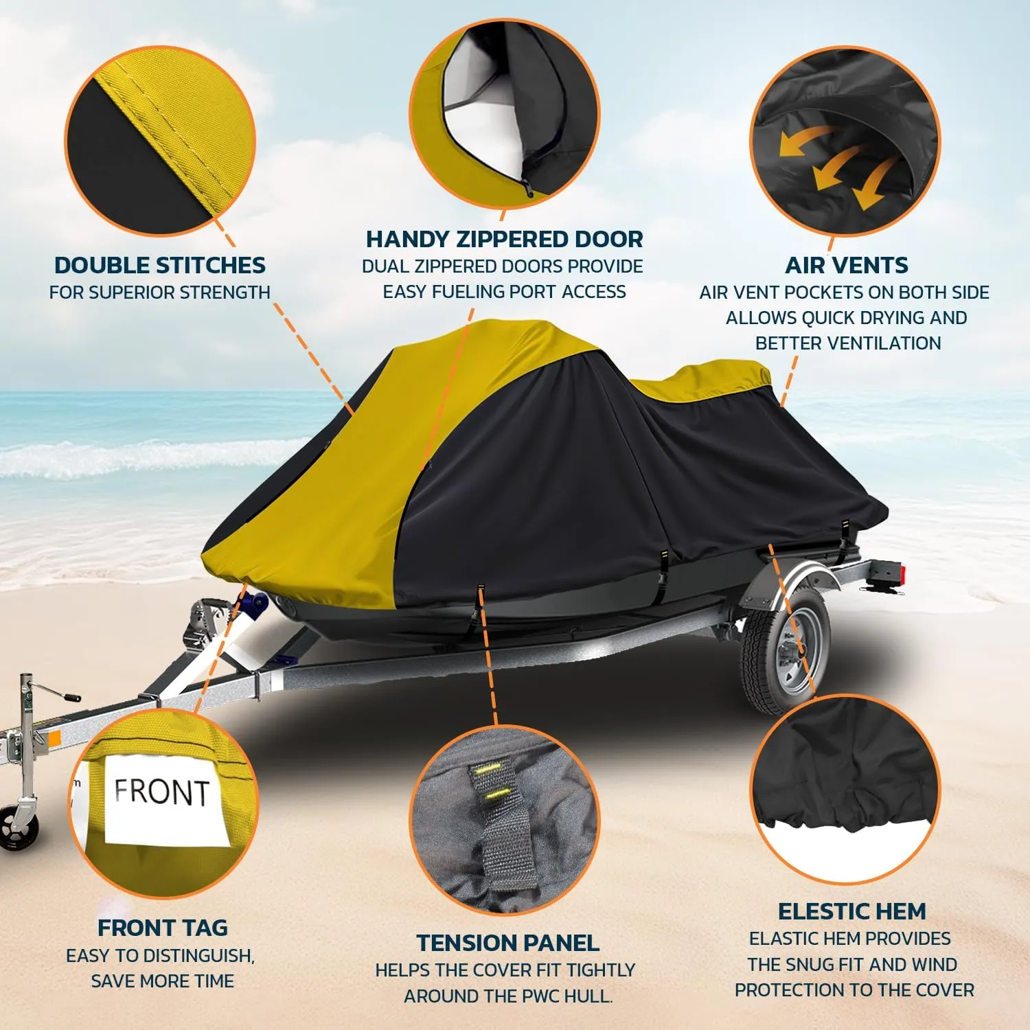 Seal Skin Covers Heavy Duty Jet Ski Cover Marine Grade Waterproof UV Resistant PWC Cover for 2 Seater Compatible with Yamaha Sea-Doo Kawasaki fits 116"-125"