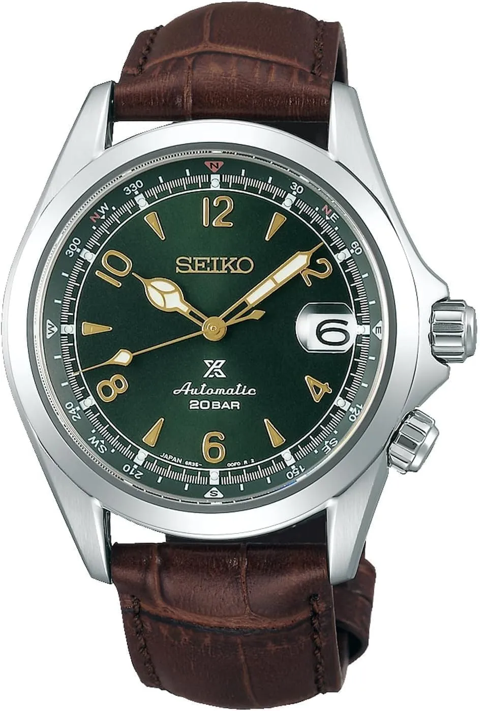 Seiko Prospex"Alpinist" Compass Green Dial Sapphire Glass Leather Watch SPB121J1
