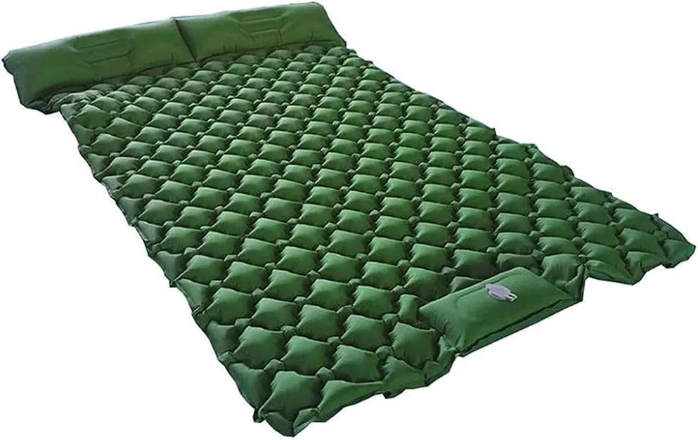 Self Inflating Double Camping Mat with Foot Pump, 2 People Ultralight Portable Camping Sleeping Mat with Pillow, Waterproof Folding Camp Roll Pad for Backpacking, Hiking, and Traveling