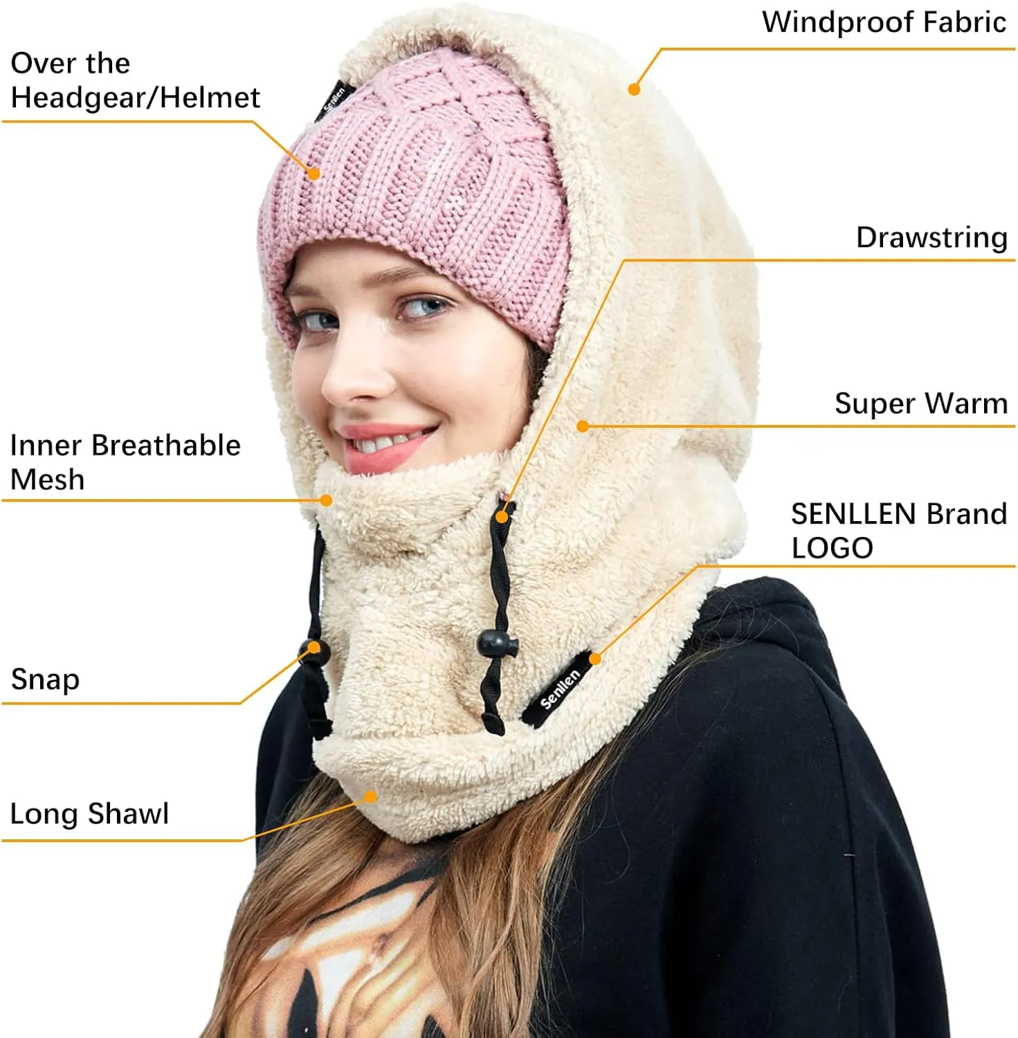 Senllen Balaclava Cold Weather Fleece Windproof Ski Mask Winter Breathable Thermal Face Mask Neck Warmer Scarf Helmet Hood