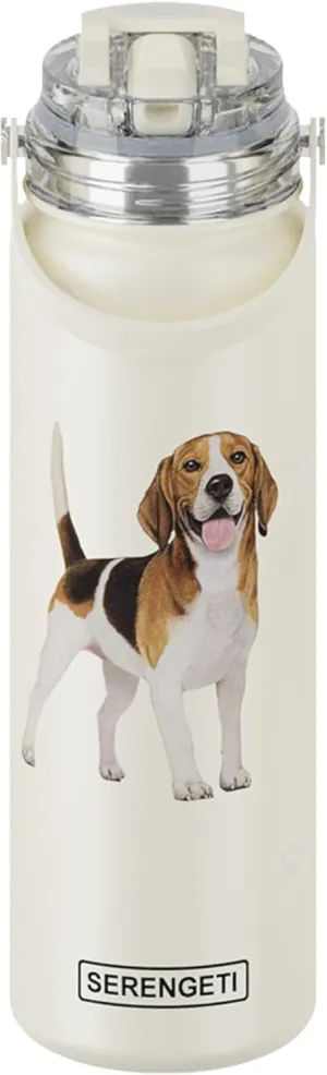 SERENGETI 24 Oz Water Bottle Stainless Steel with Spill Proof Lid - Double walled Vacuum Insulated water flask - Realistic 3D Print of your favorite dog (Beagle)
