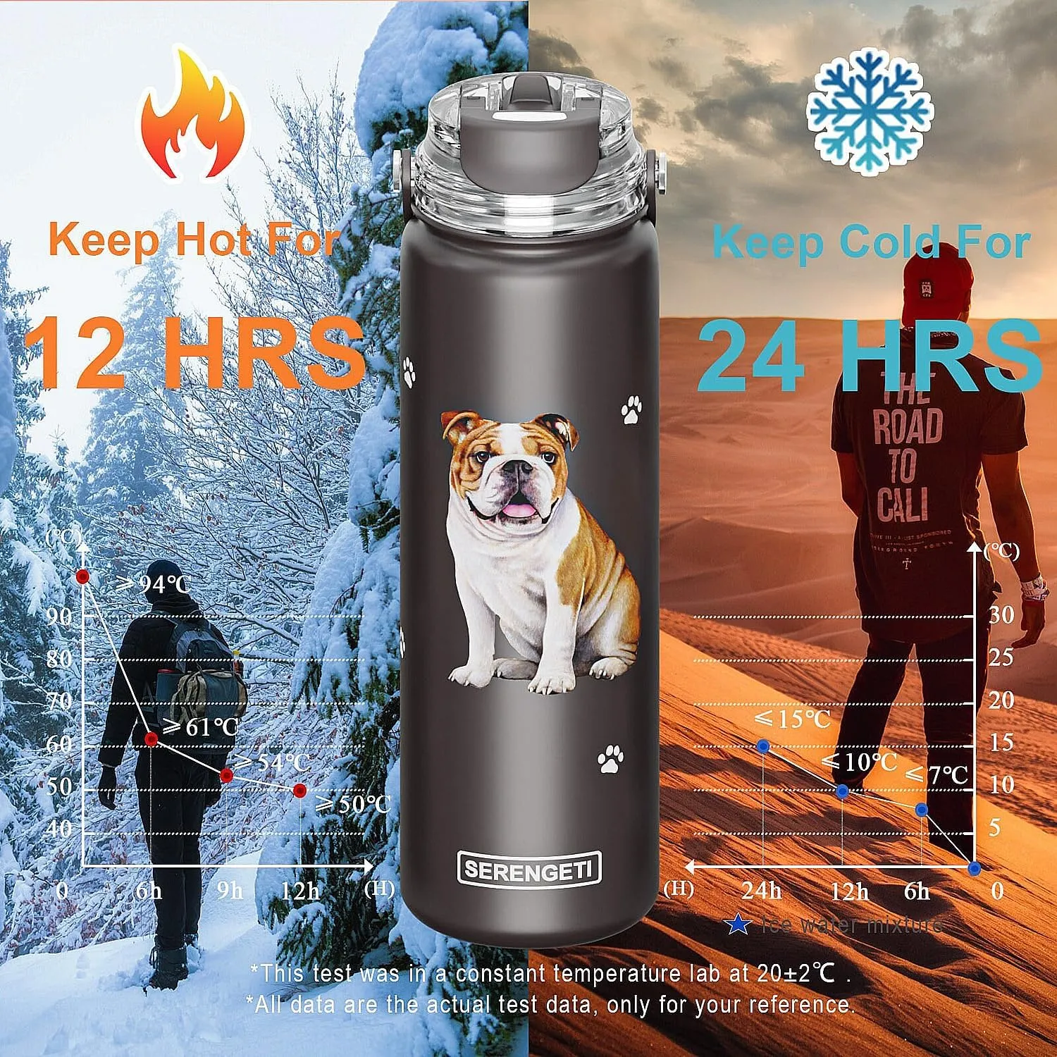 SERENGETI 24 Oz Water Bottle Stainless Steel with Spill Proof Lid - Double walled Vacuum Insulated water flask - Realistic 3D Print of your favorite dog (Beagle)