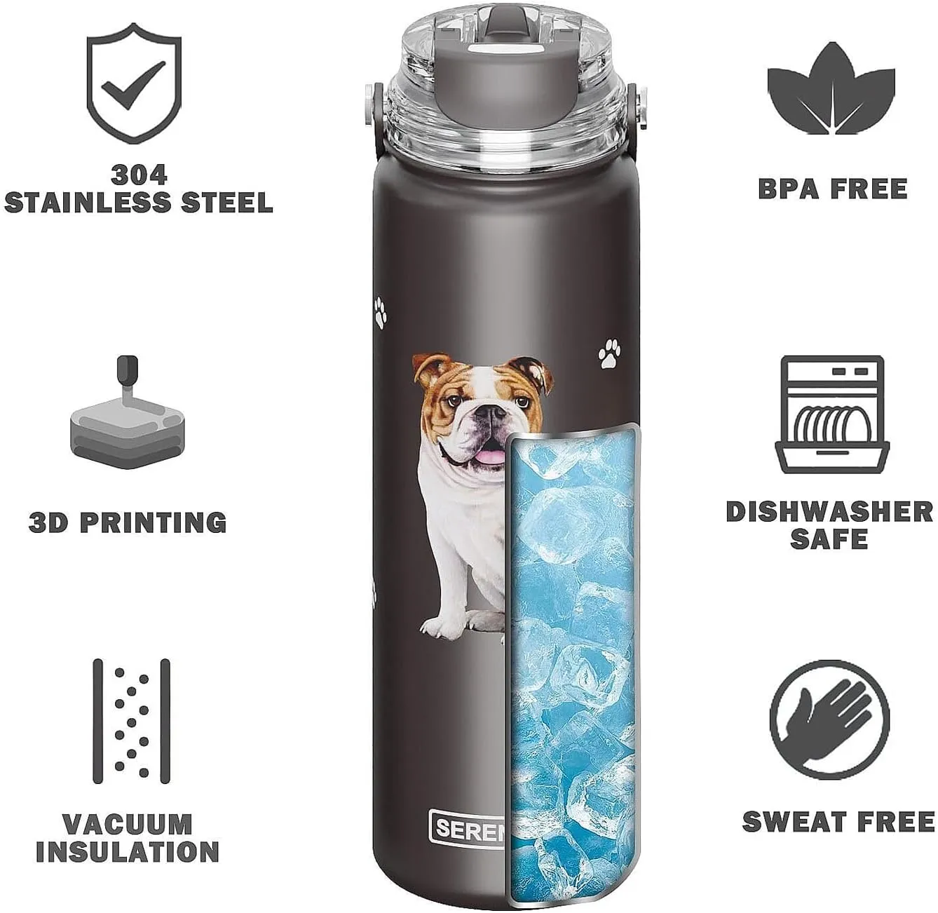 SERENGETI 24 Oz Water Bottle Stainless Steel with Spill Proof Lid - Double walled Vacuum Insulated water flask - Realistic 3D Print of your favorite dog (Beagle)