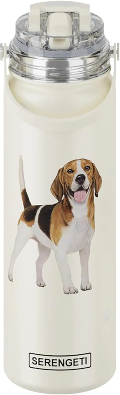 SERENGETI 24 Oz Water Bottle Stainless Steel with Spill Proof Lid - Double walled Vacuum Insulated water flask - Realistic 3D Print of your favorite dog (Beagle)