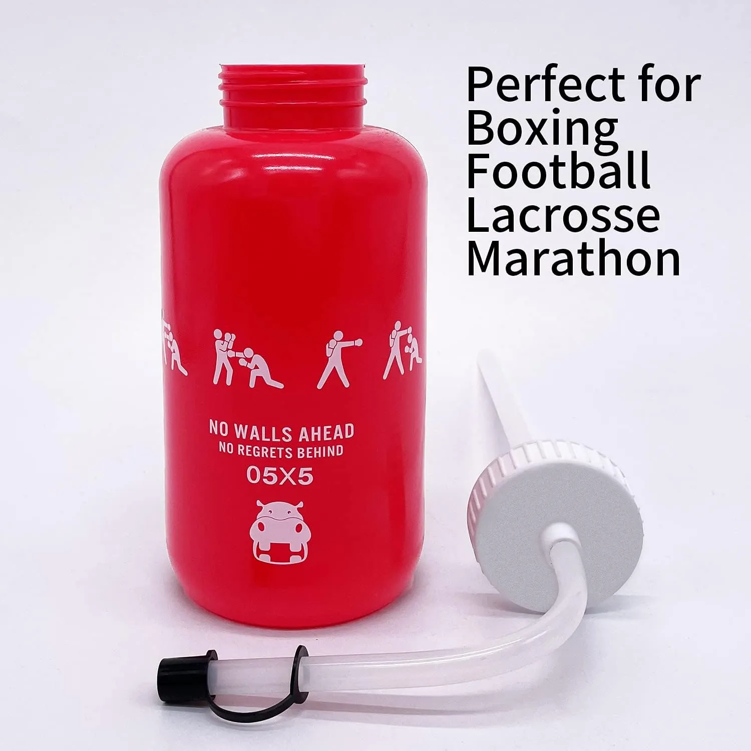 SHOKE Squeeze Sports Water Bottles Boxing Water Bottle with Long Straw BPA free Squeezable 1 Liter Hockey Water Bottle Plastic Leak Proof for Football Hockey Lacrosse Gym Cycling 32 Oz Mother's Day