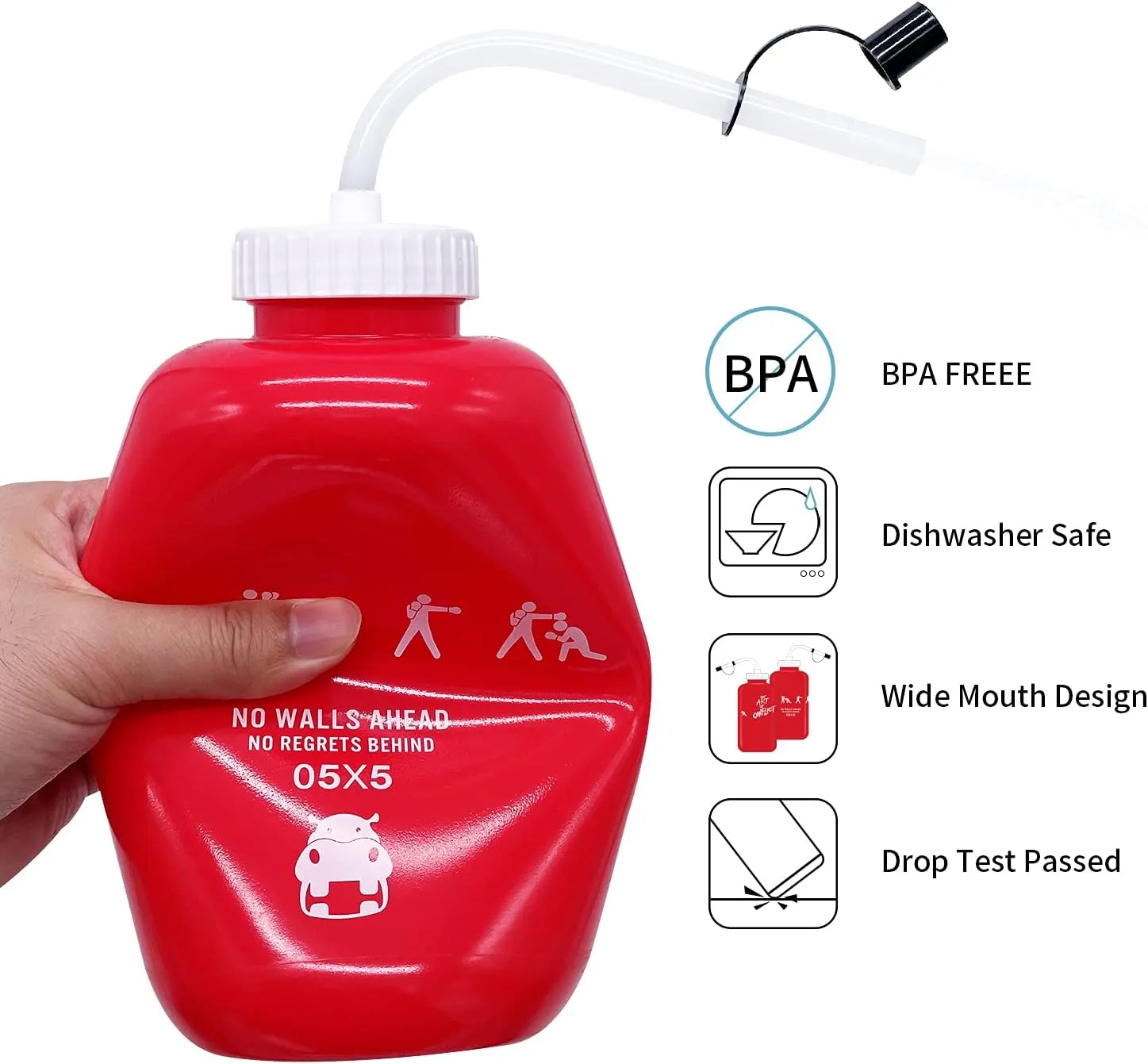 SHOKE Squeeze Sports Water Bottles Boxing Water Bottle with Long Straw BPA free Squeezable 1 Liter Hockey Water Bottle Plastic Leak Proof for Football Hockey Lacrosse Gym Cycling 32 Oz Mother's Day