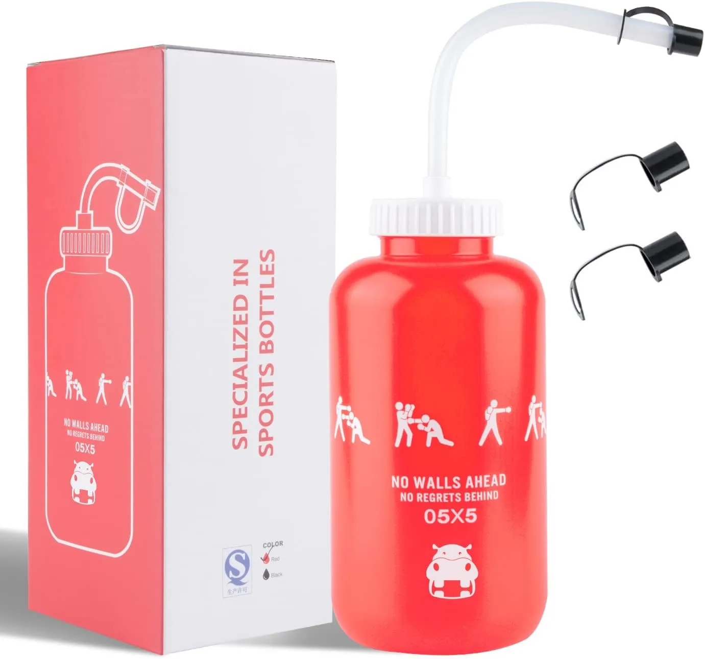 SHOKE Squeeze Sports Water Bottles Boxing Water Bottle with Long Straw BPA free Squeezable 1 Liter Hockey Water Bottle Plastic Leak Proof for Football Hockey Lacrosse Gym Cycling 32 Oz Mother's Day