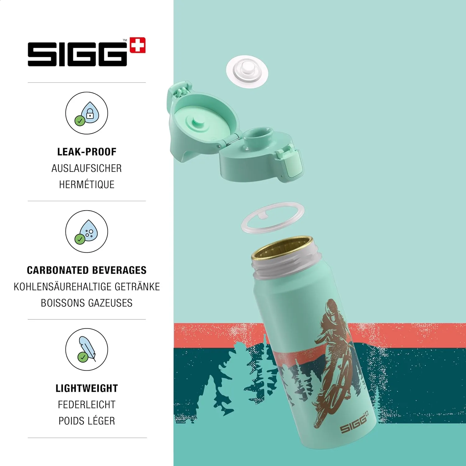 SIGG - Aluminium Water Bottle For Kids - WMB ONE Race - Suitable For Carbonated Drinks - Leakproof - Lightweight - BPA Free - Climate Neutral Certified - School & Sports - Glacier - 20 Oz