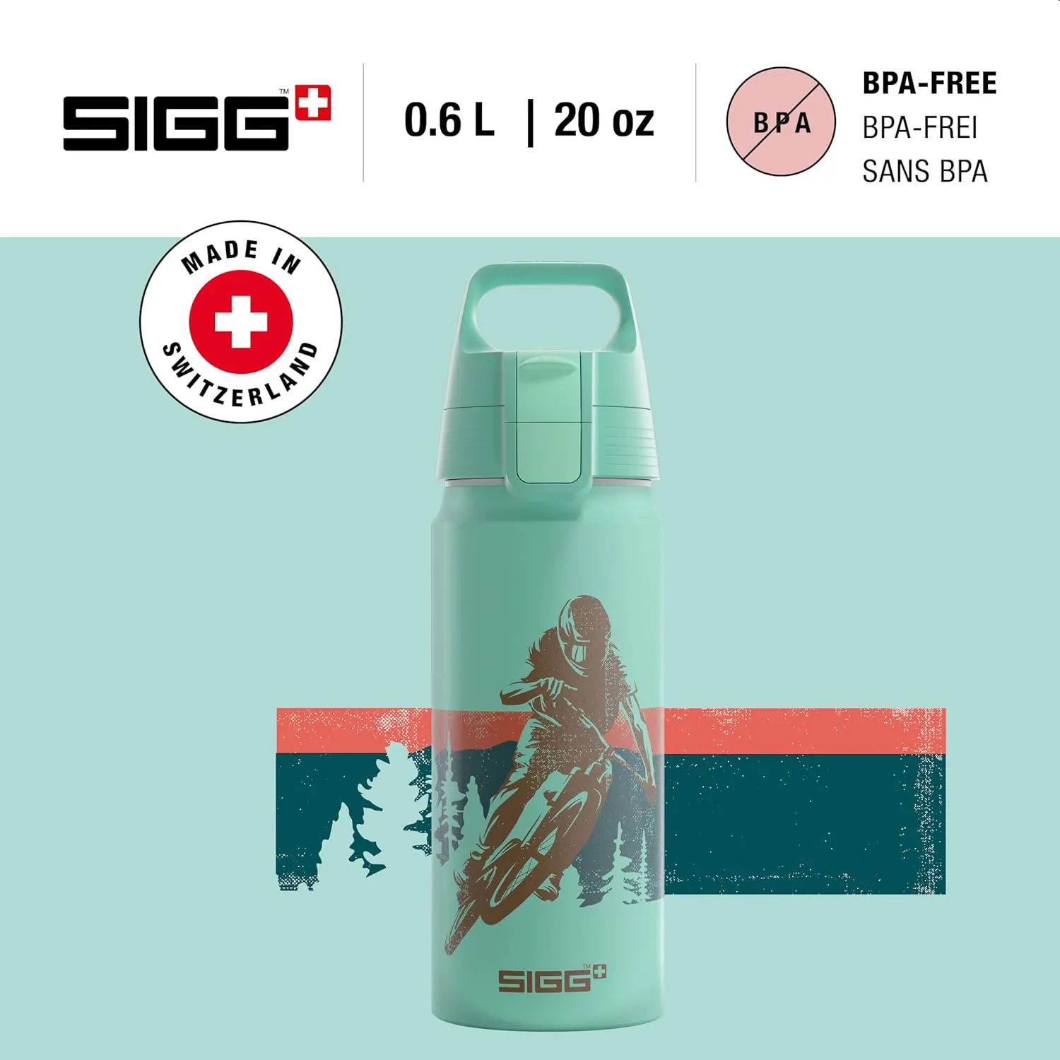 SIGG - Aluminium Water Bottle For Kids - WMB ONE Race - Suitable For Carbonated Drinks - Leakproof - Lightweight - BPA Free - Climate Neutral Certified - School & Sports - Glacier - 20 Oz