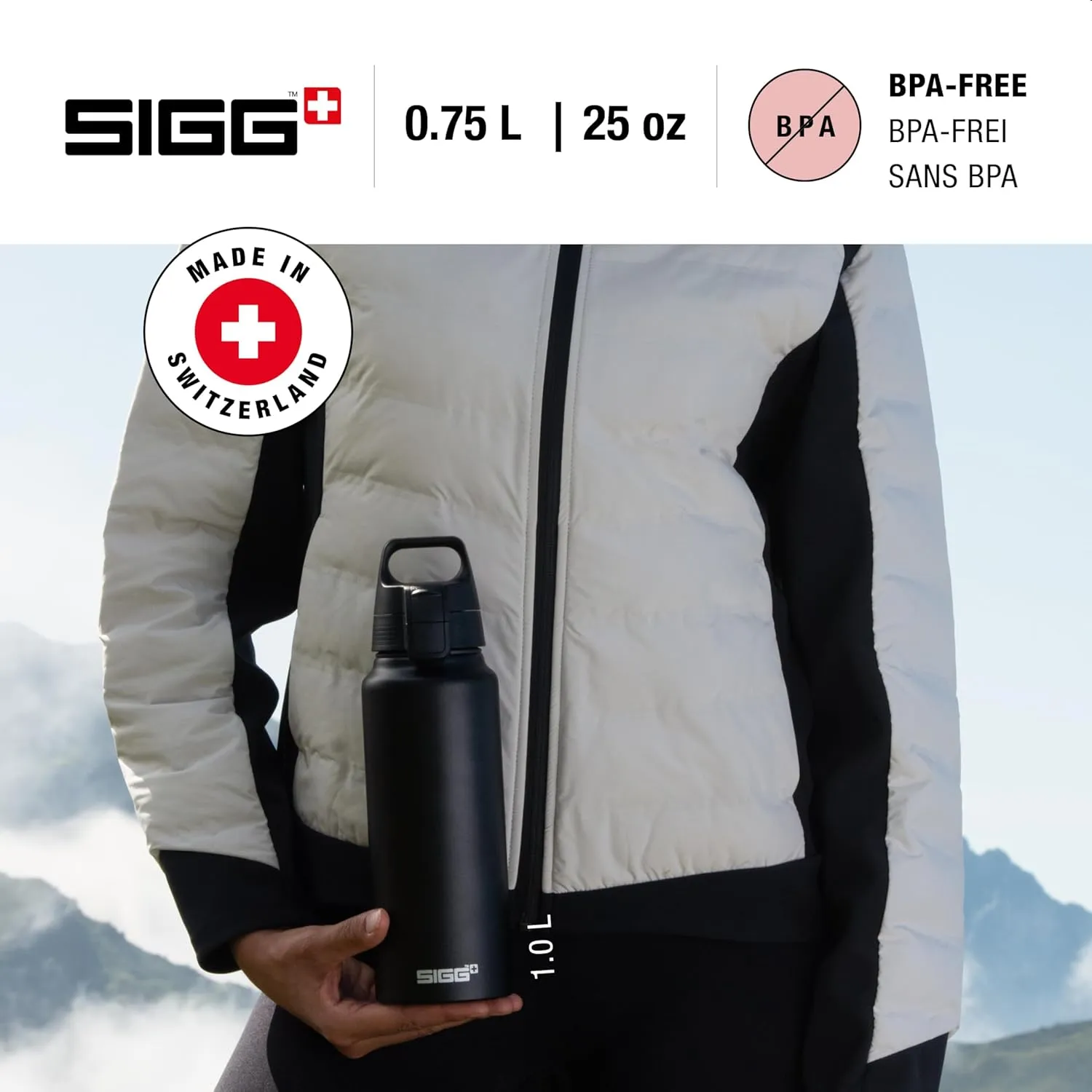 SIGG - Aluminum Water Bottle - WMB Pathfinder Black - ClimatePartner Certified - Suitable for Carbonated Beverages - Leakproof & Lightweight - BPA Free - Black - 25 Oz