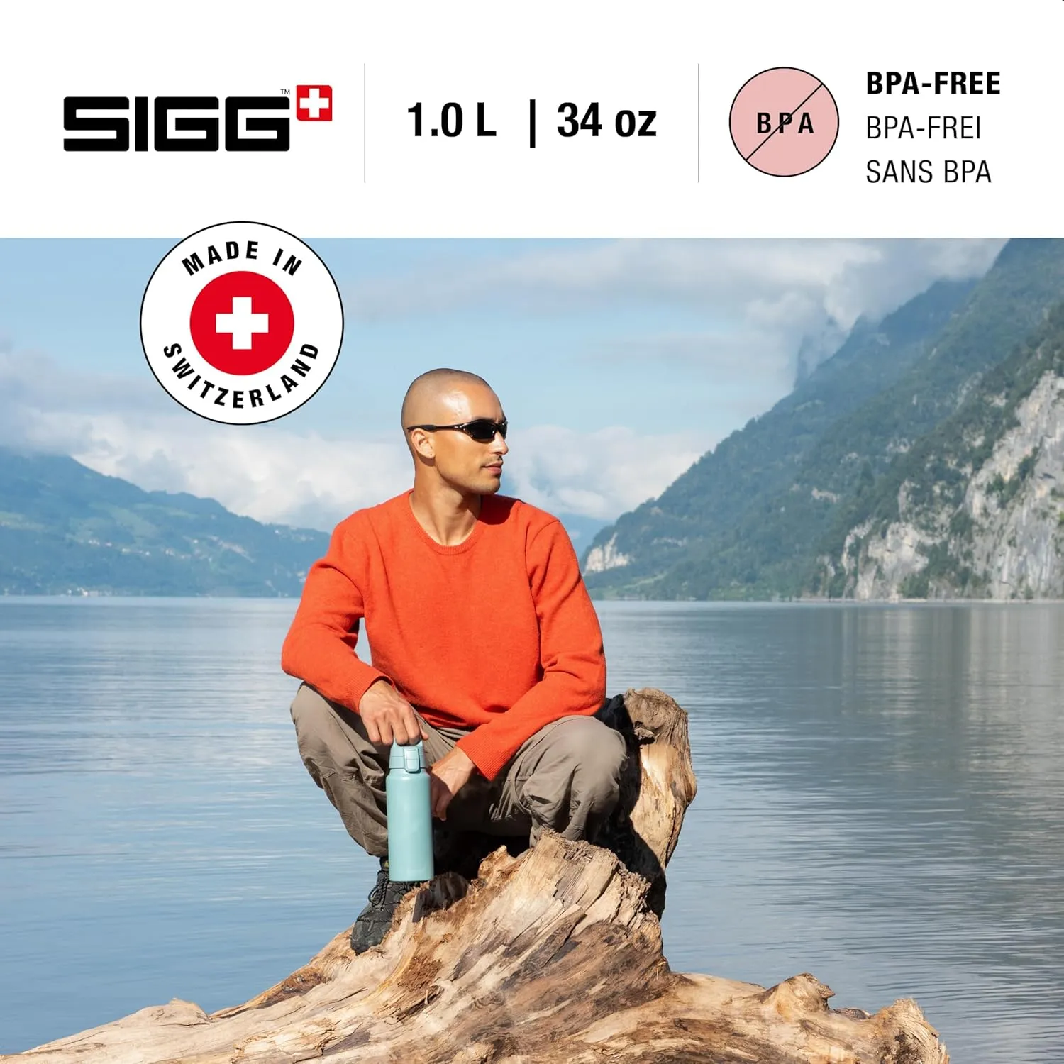 SIGG - Aluminum Water Bottle - WMB Pathfinder Morning Blue - ClimatePartner Certified - Suitable for Carbonated Beverages - Leakproof & Lightweight - BPA Free - Blue - 1.0 L