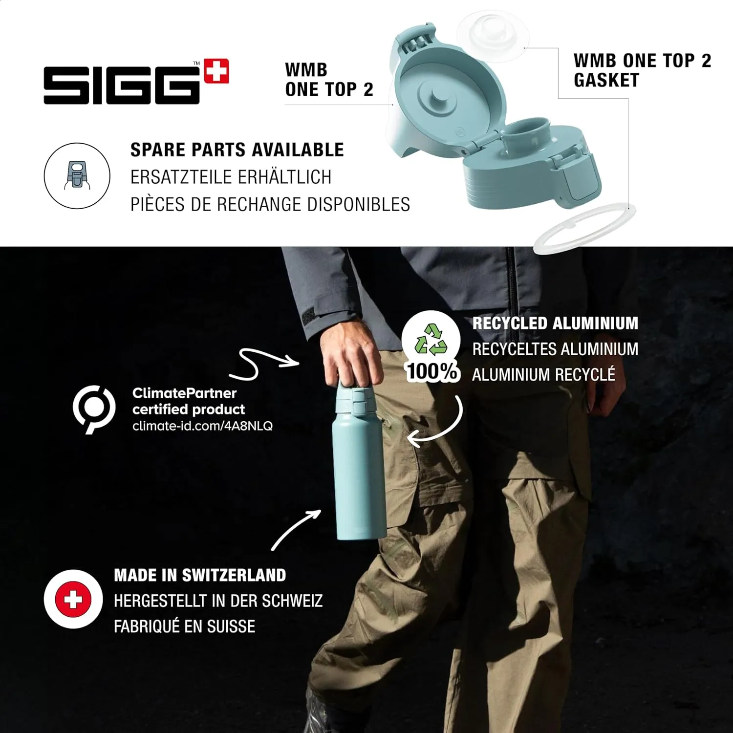 SIGG - Aluminum Water Bottle - WMB Pathfinder Morning Blue - ClimatePartner Certified - Suitable for Carbonated Beverages - Leakproof & Lightweight - BPA Free - Blue - 1.0 L