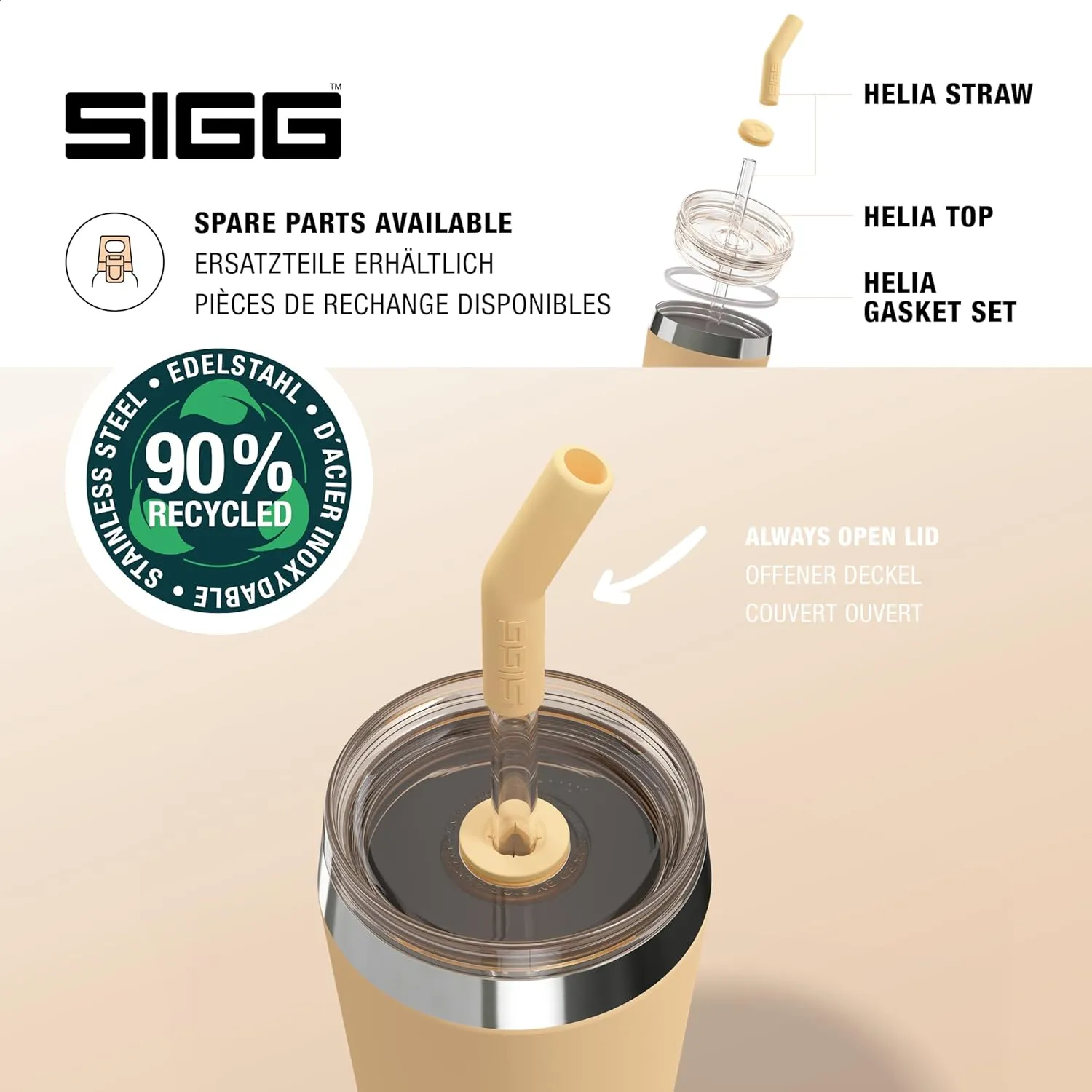 SIGG - Insulated Mug - Travel Mug Helia - With Durable Glass Straw & Cleaning Brush - Leakproof - BPA Free - 18/8 Stainless Steel - 15oz/20oz