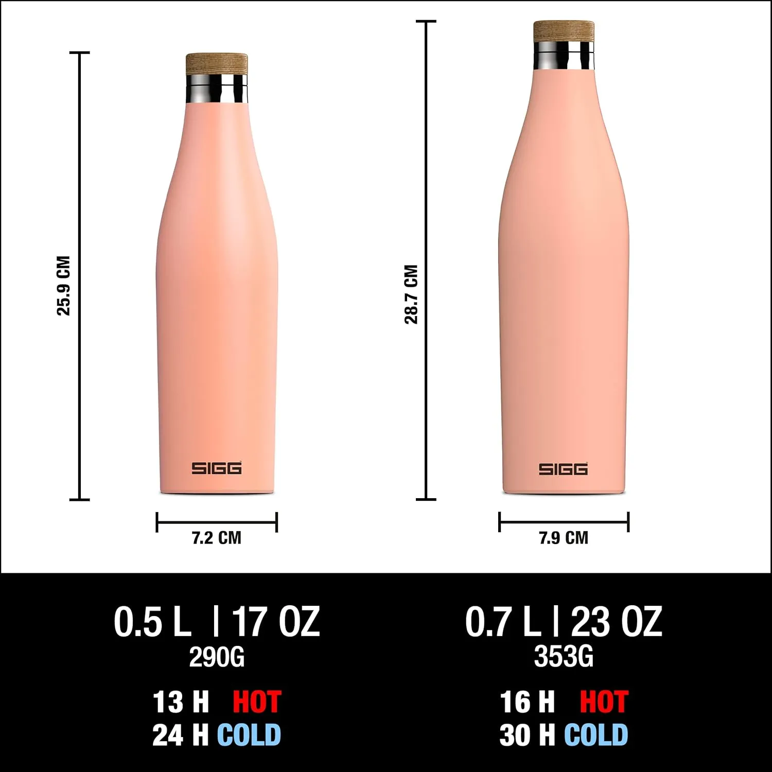 SIGG - Insulated Water Bottle - Meridian Shy Pink - Leakproof & Extra-Slim - BPA Free - Plastic Free - 18/8 Stainless Steel - Double Walled - Bamboo Screw Top - Pink - 24 Oz