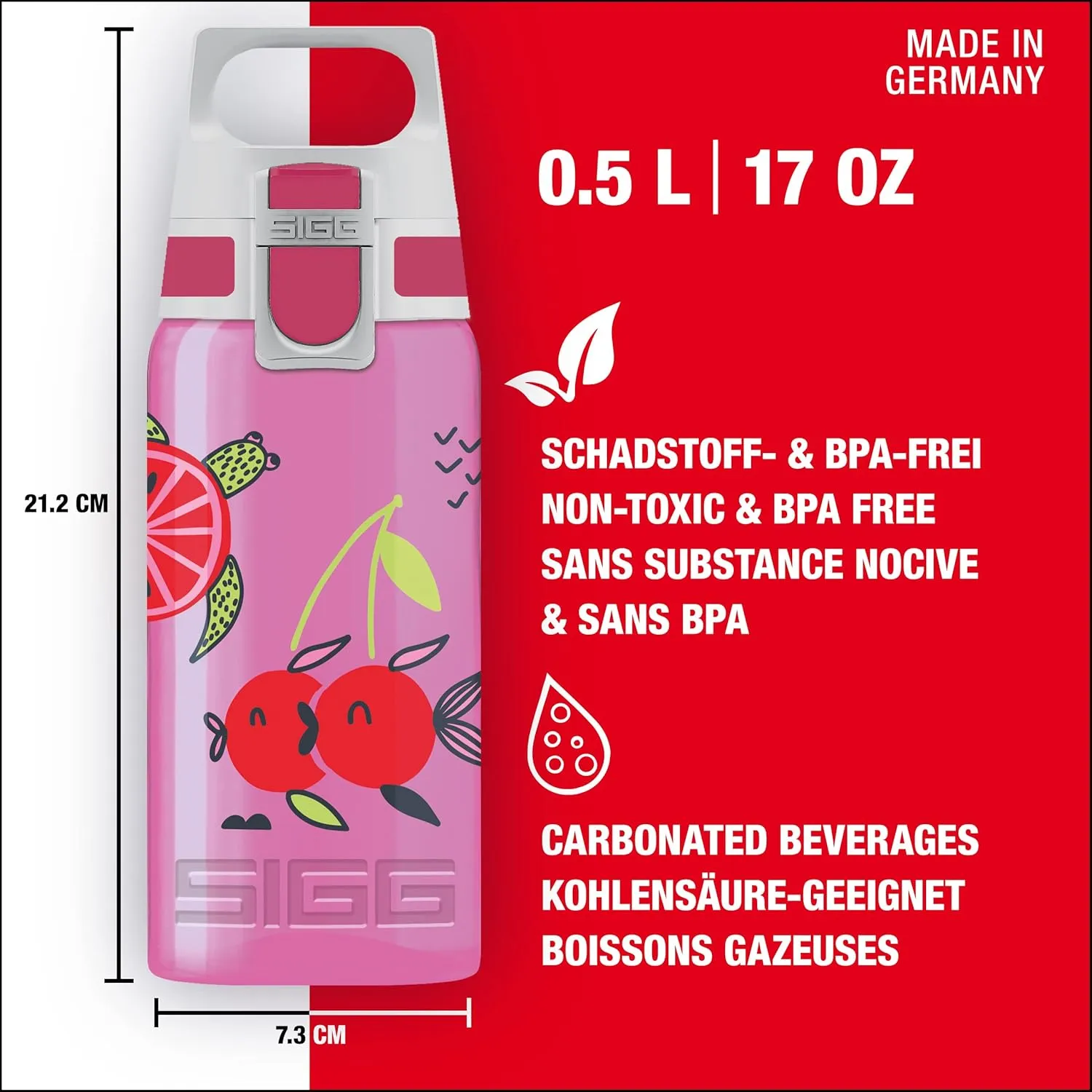 SIGG - Kids Water Bottle for School, Sports - VIVA ONE - Made in Germany - Dishwasher Safe - Carbonated Drinks - 17 Oz