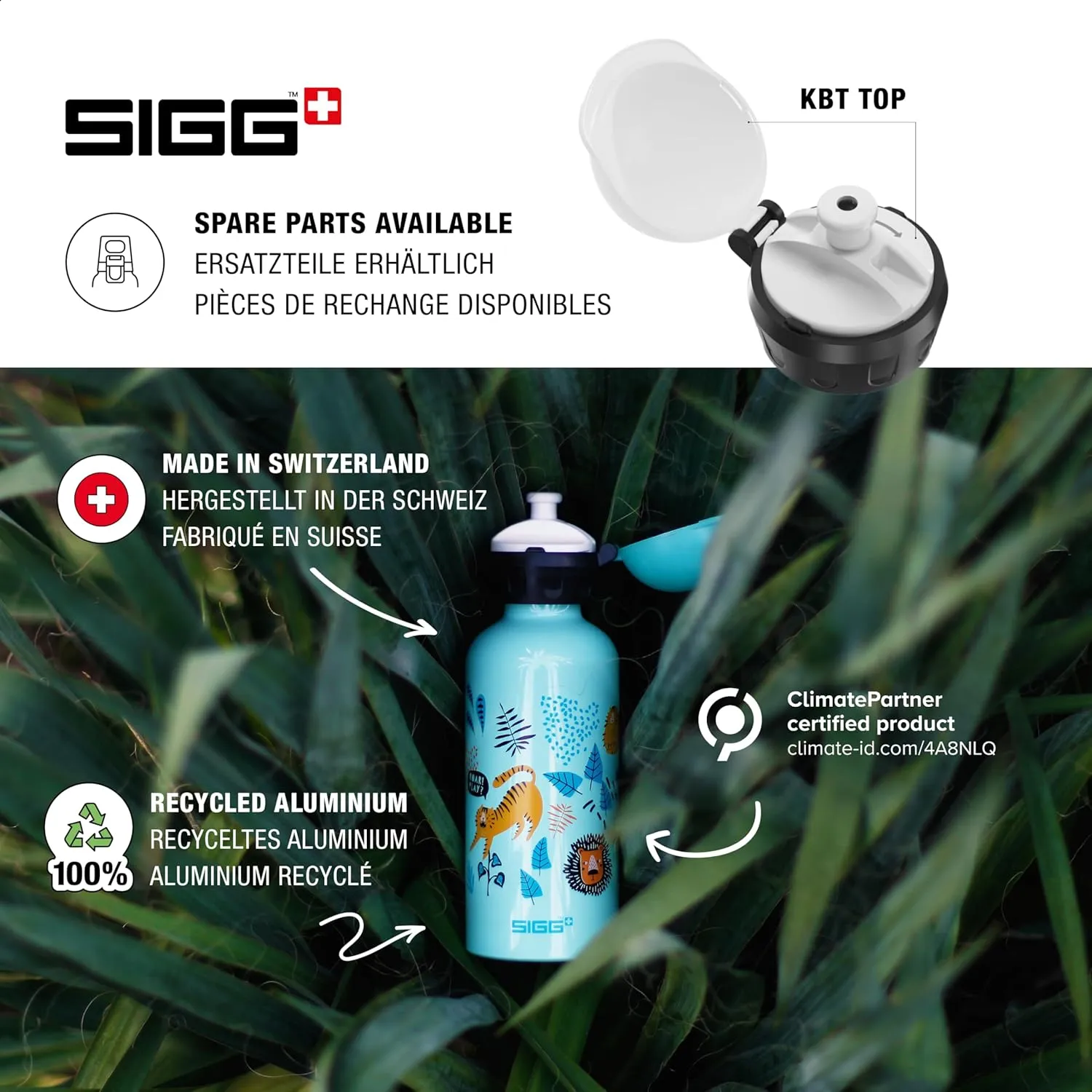 Sigg - Kids Water Bottle - KBT - Made in Switzerland - Neutral Taste - Leakproof - Lightweight - School, Sports - 14 Oz