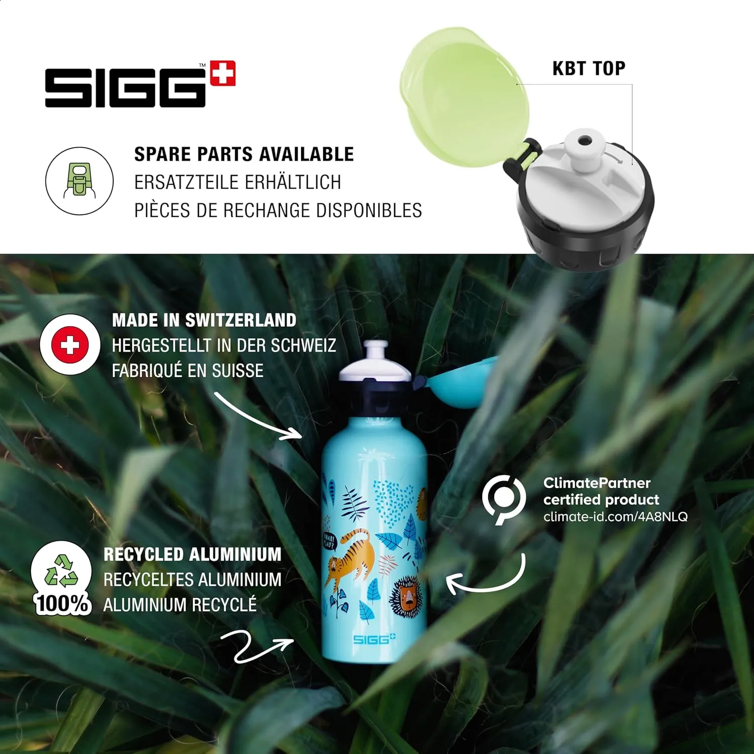 Sigg - Kids Water Bottle - KBT - Made in Switzerland - Neutral Taste - Leakproof - Lightweight - School, Sports - 14 Oz
