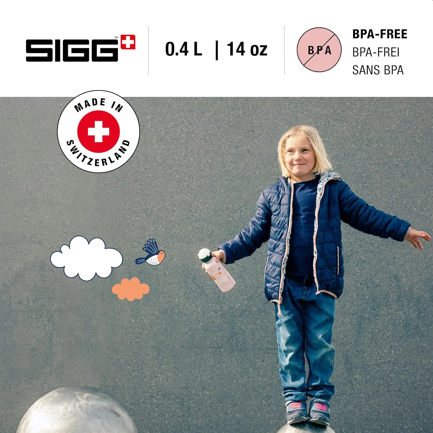 Sigg - Kids Water Bottle - KBT - Made in Switzerland - Neutral Taste - Leakproof - Lightweight - School, Sports - 14 Oz