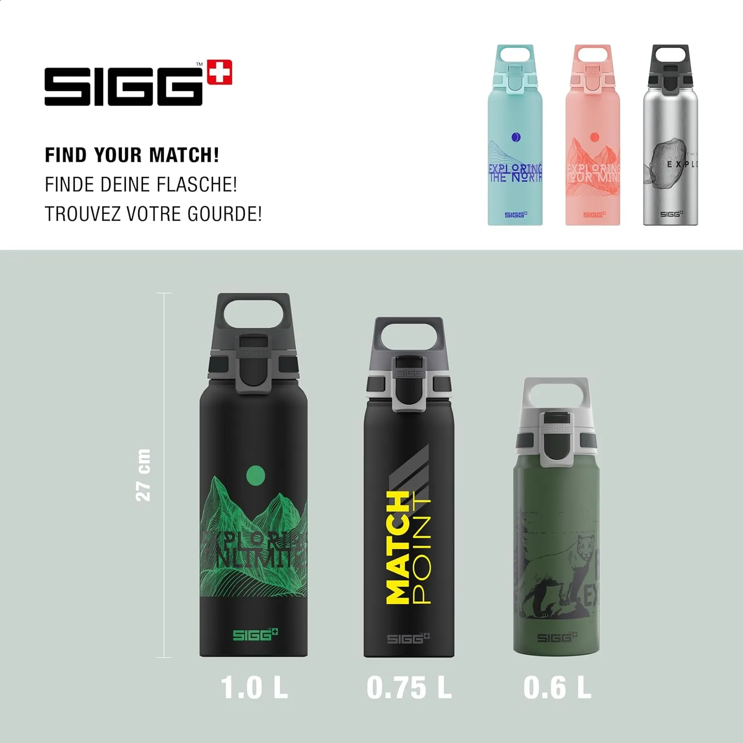SIGG - Metal Water Bottle - WMB Pathfinder - Made in Switzerland - Carbonated Drinks - Wide Mouth - Lightweight - 34 Oz