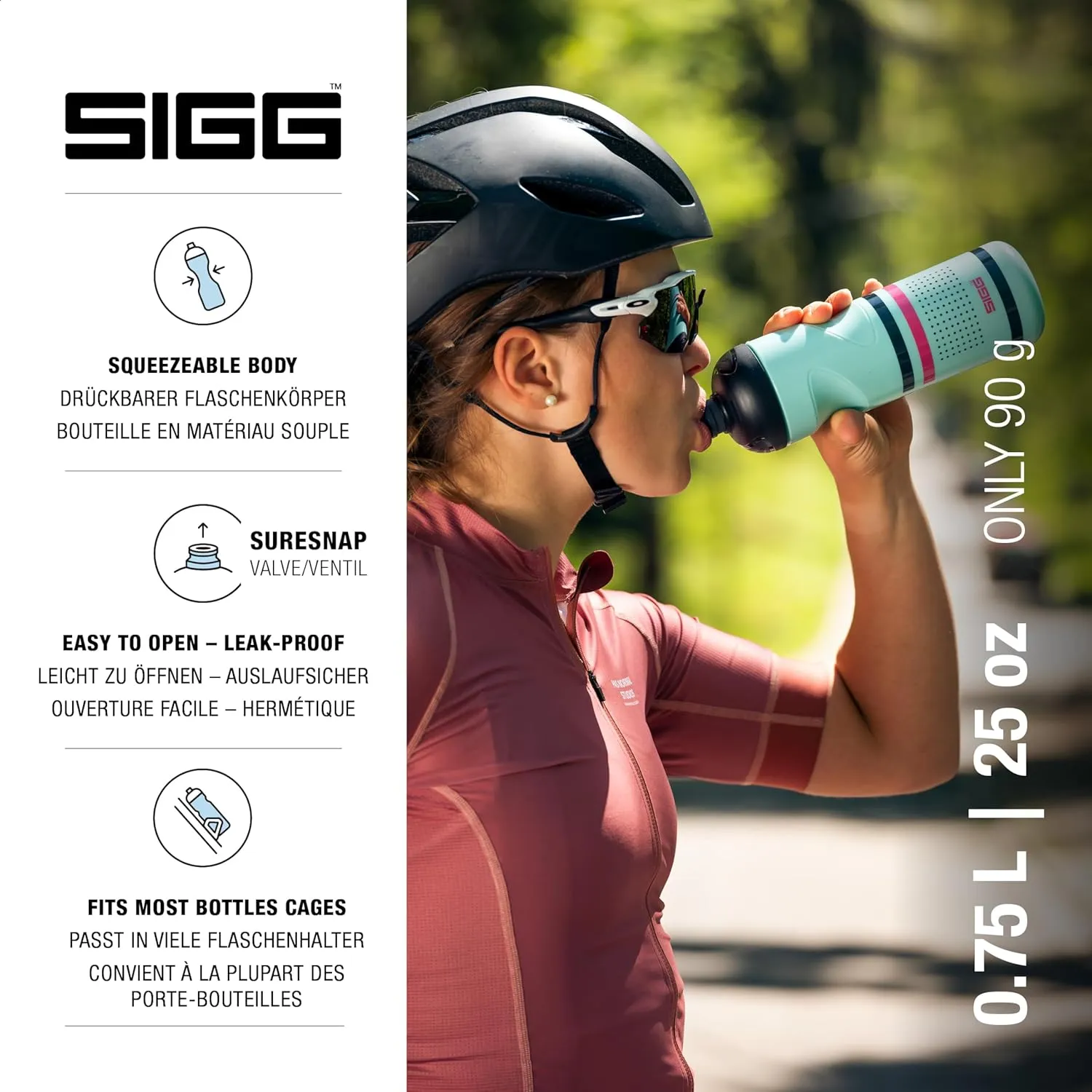 SIGG Pulsar Glacier Bike Water Bottle (0.75 L), Leakproof Cycling Bottle, Super Lightweight and BPA-Free Sports Bottle with SureSnap® Valve