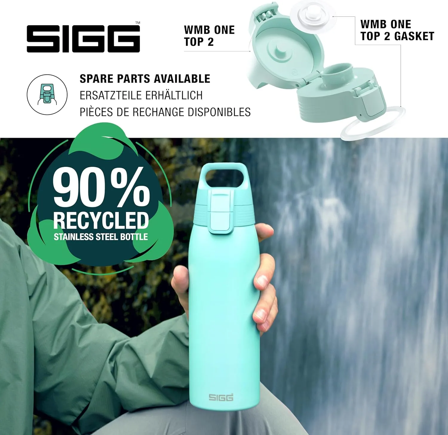 SIGG - Reusable Water Bottle - Shield ONE Glacier - Leakproof - Recyclable - BPA Free - Light blue - 34 Oz