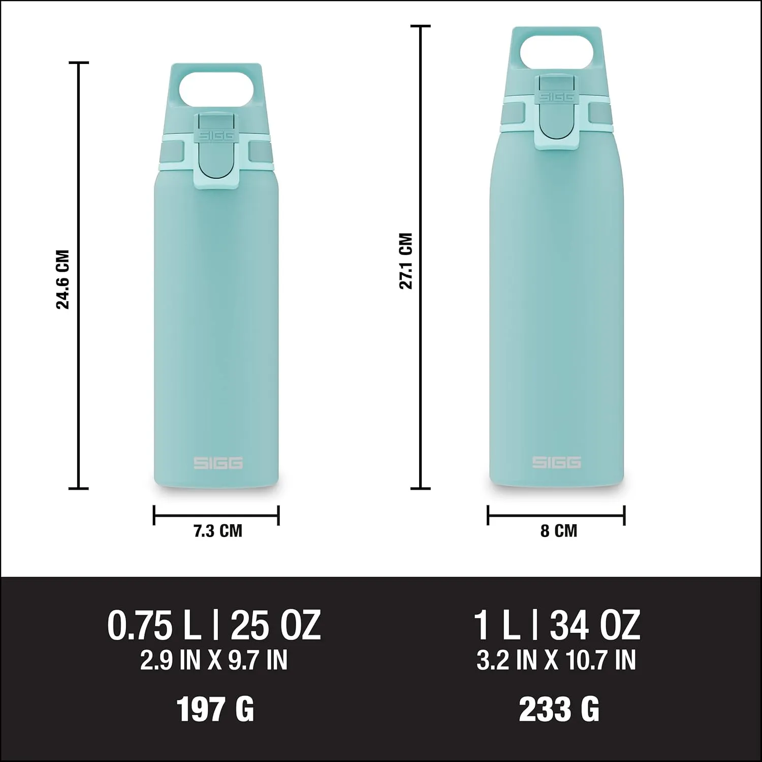 SIGG - Reusable Water Bottle - Shield ONE Glacier - Leakproof - Recyclable - BPA Free - Light blue - 34 Oz