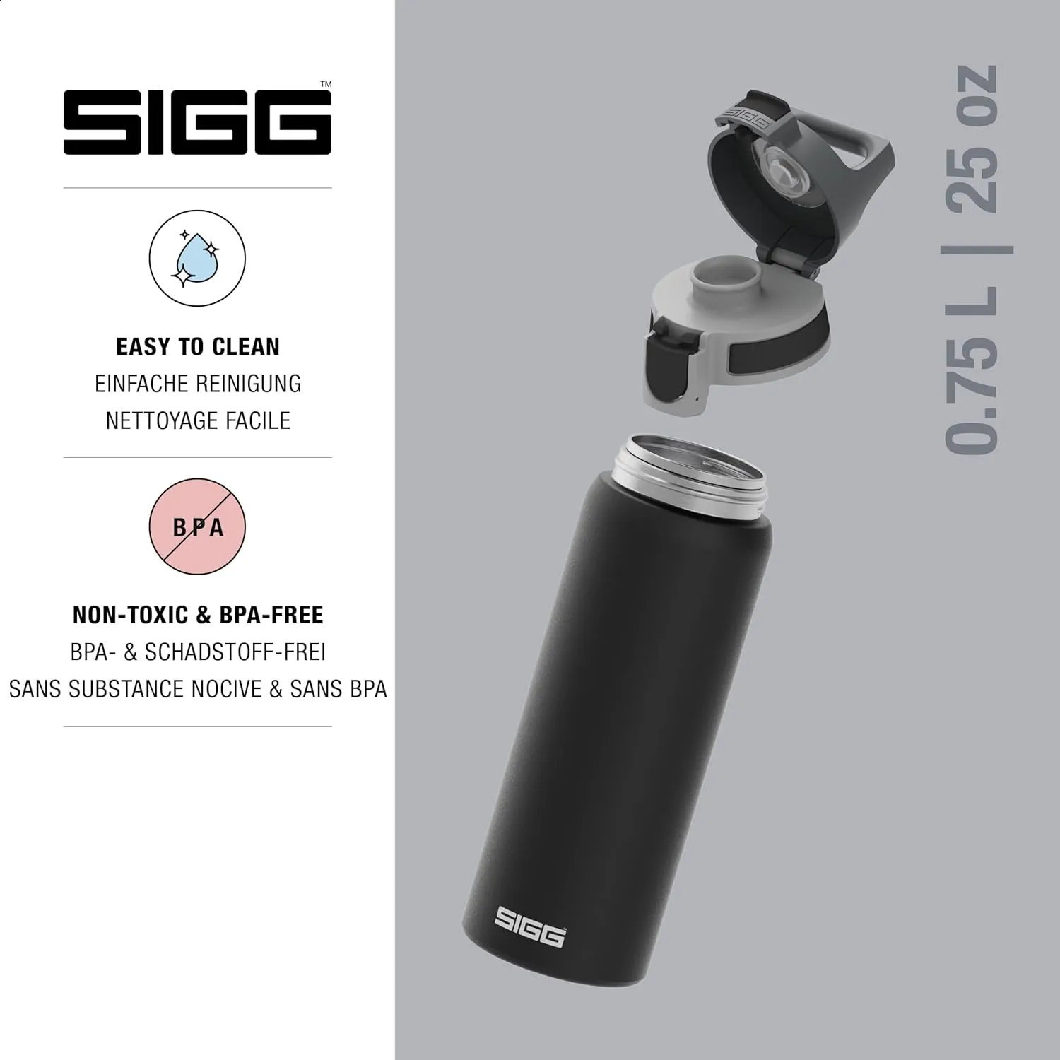 SIGG - Reusable Water Bottle - Shield ONE - Leakproof - Recyclable - BPA Free - Black - 25 Oz
