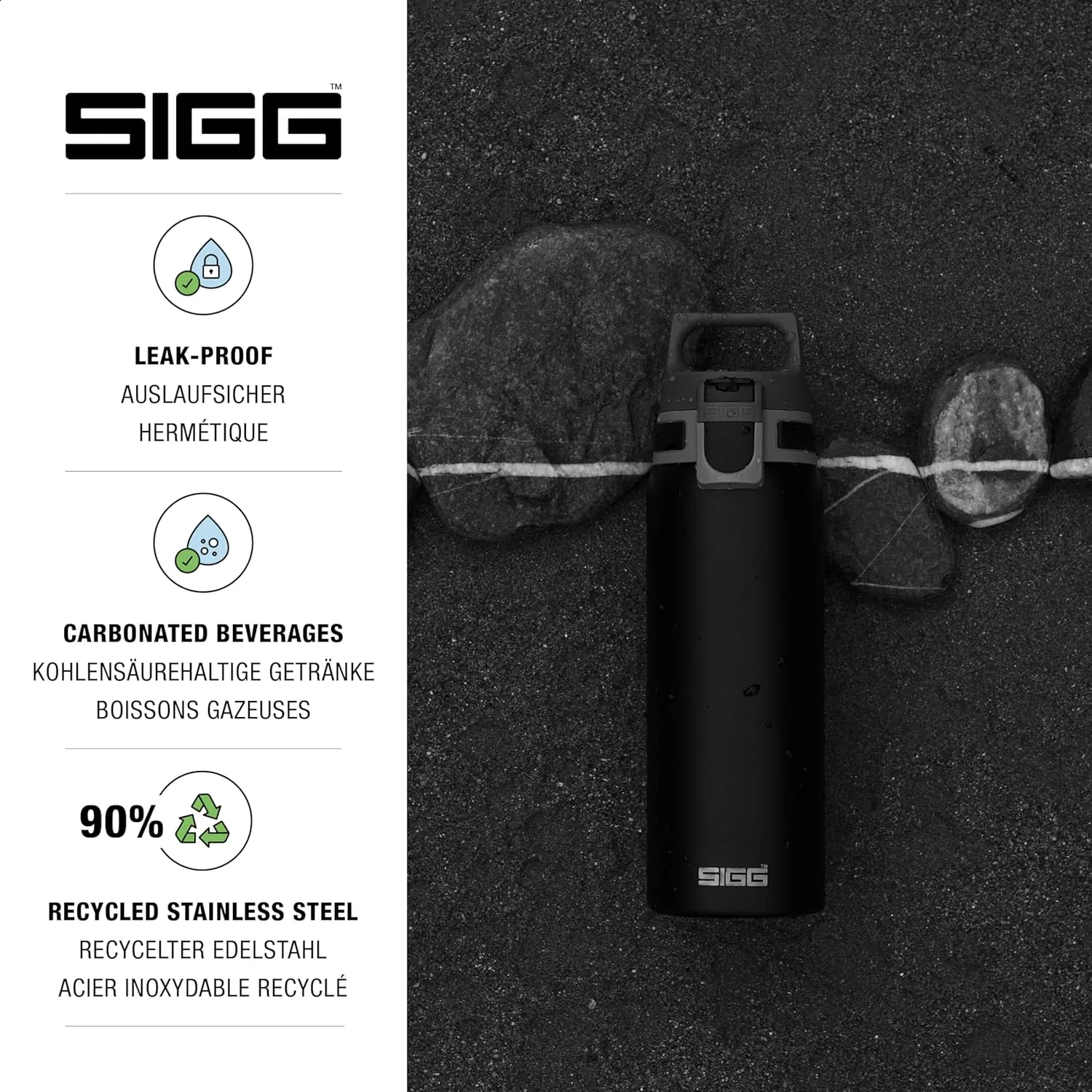 SIGG - Reusable Water Bottle - Shield ONE - Leakproof - Recyclable - BPA Free - Black - 25 Oz