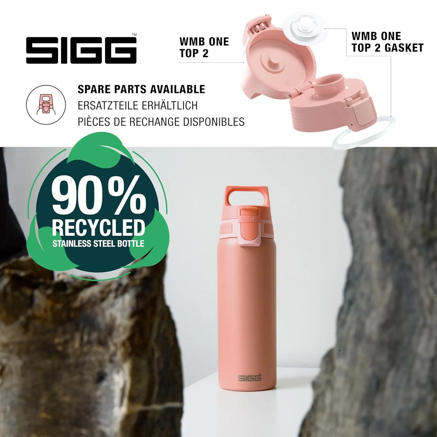 SIGG - Reusable Water Bottle - Shield ONE - Leakproof - Recyclable - BPA Free - Shy Pink - 25 Oz